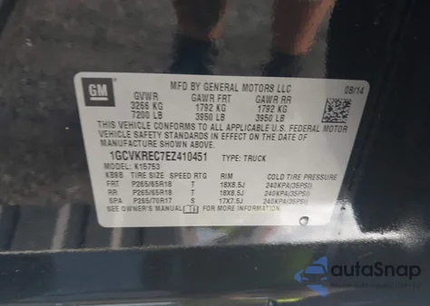 2014 Chevrolet Silverado 1500 2Lt from USA, damaged, VIN 1GCVKREC7EZ410451